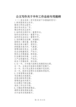 2024年公文写作关于半年工作总结专用提纲