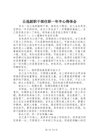 2024年公选副职干部任职一年半心得体会