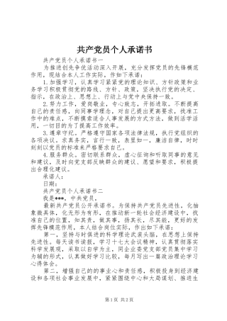 2024年共产党员个人承诺书