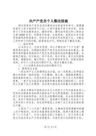 2024年共产产党员个人整改措施
