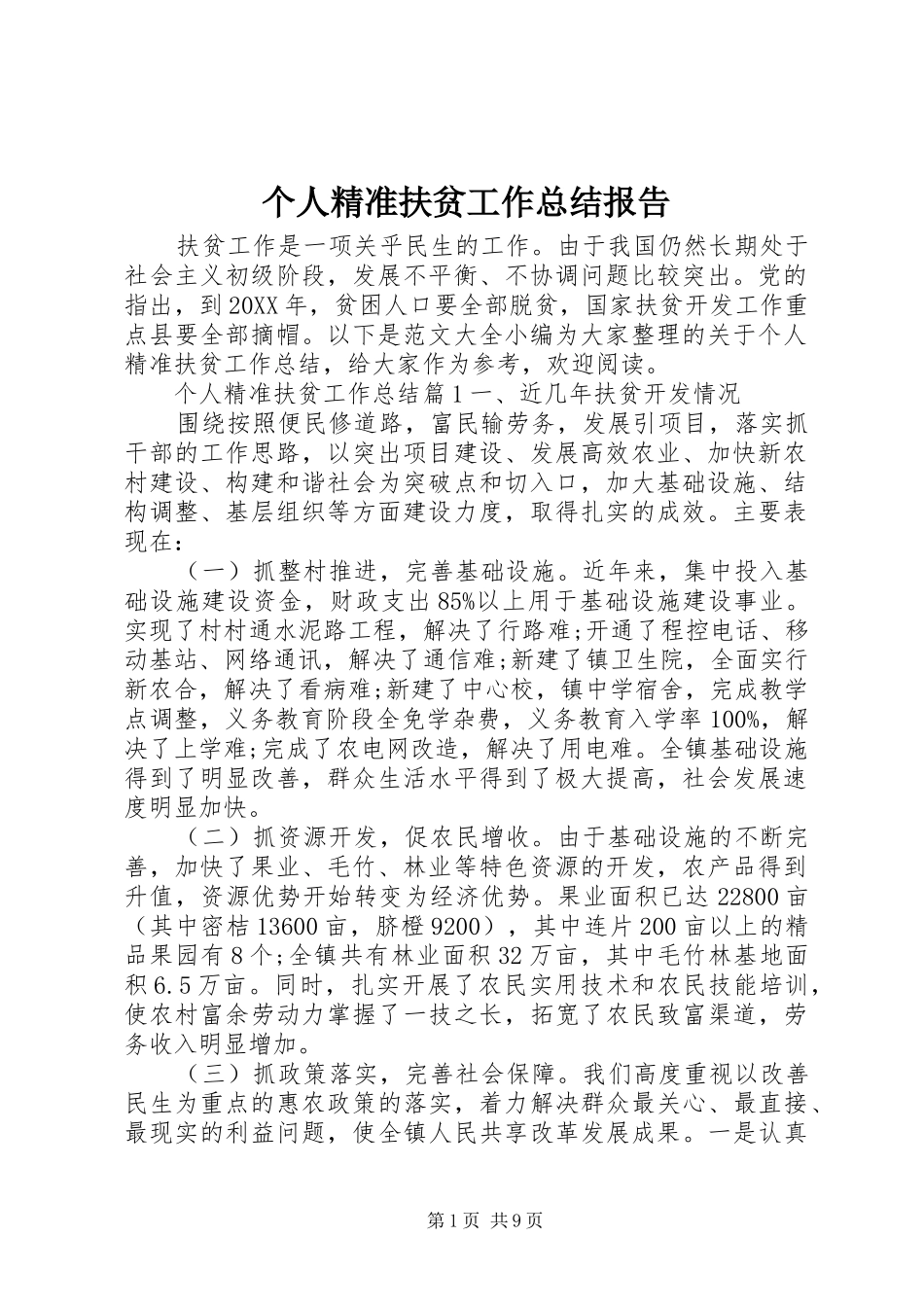 2024年个人精准扶贫工作总结报告_第1页