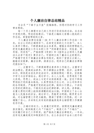 2024年个人廉洁自律总结精品