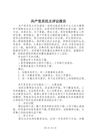 2024年共产党员民主评议报告