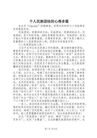 2024年个人民族团结的心得多篇