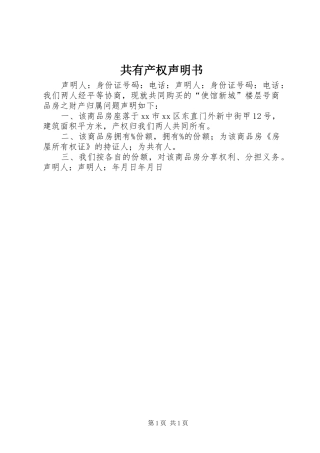2024年共有产权声明书