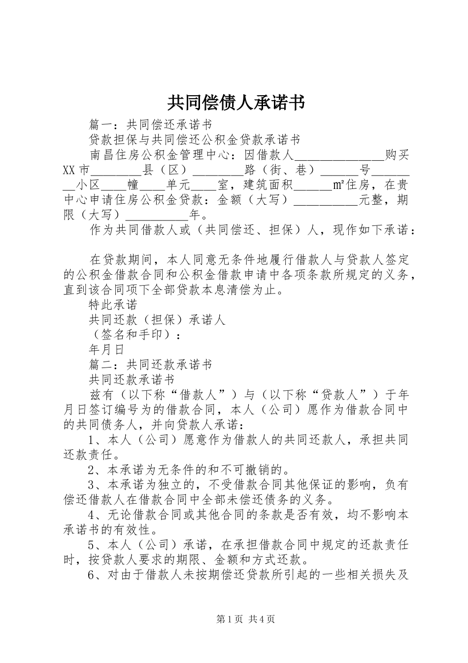 2024年共同偿债人承诺书_第1页