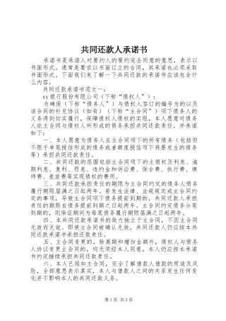 2024年共同还款人承诺书