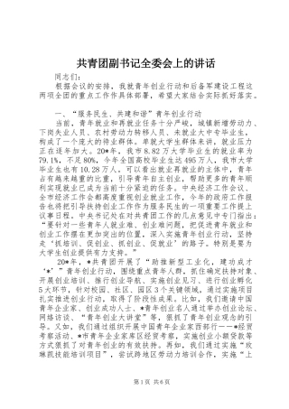 2024年共青团副书记全委会上的致辞