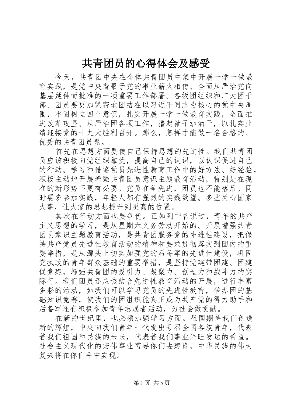 2024年共青团员的心得体会及感受_第1页