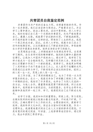 2024年共青团员自我鉴定范例