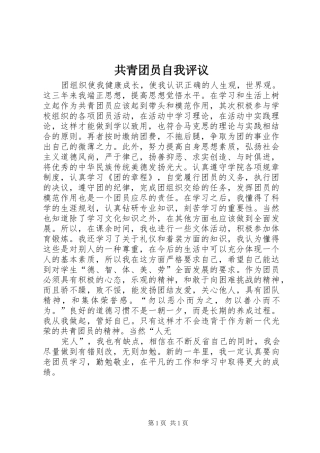 2024年共青团员自我评议