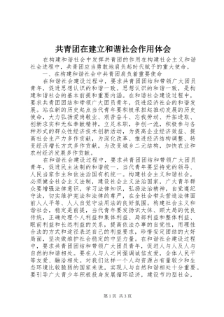 2024年共青团在建立和谐社会作用体会