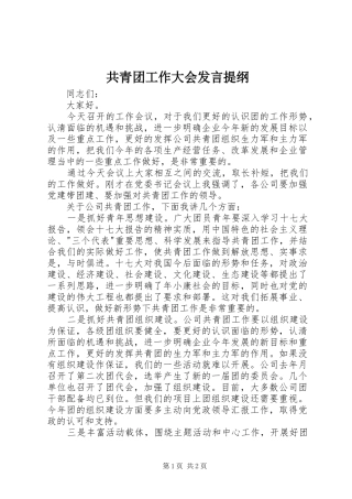 2024年共青团工作大会讲话提纲