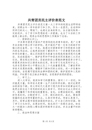 2024年共青团员民主评价表范文