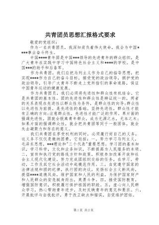 2024年共青团员思想汇报格式要求