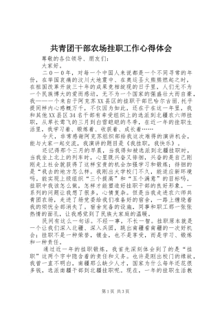 2024年共青团干部农场挂职工作心得体会