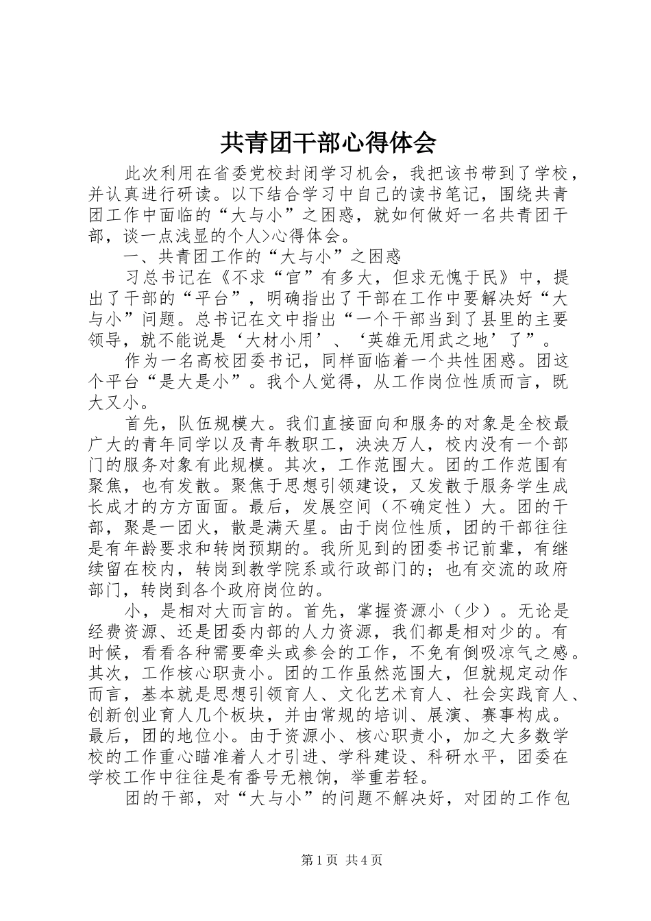 2024年共青团干部心得体会_第1页