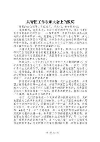 2024年共青团工作表彰大会上的致词