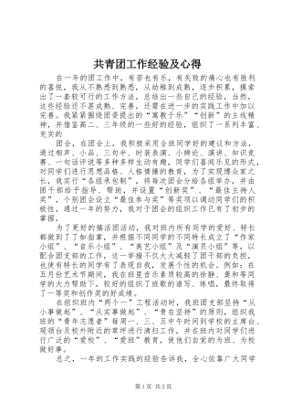 2024年共青团工作经验及心得