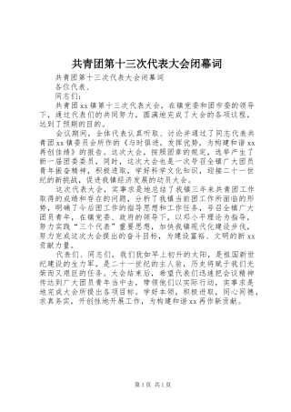 2024年共青团第十三次代表大会闭幕词