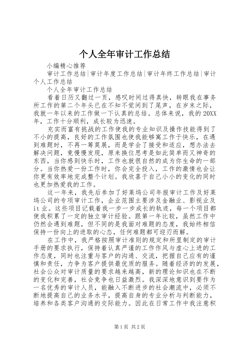 2024年个人全年审计工作总结_第1页