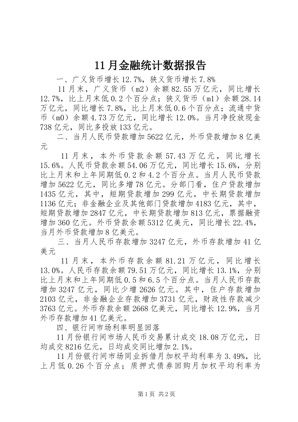2024年月金融统计数据报告_第1页