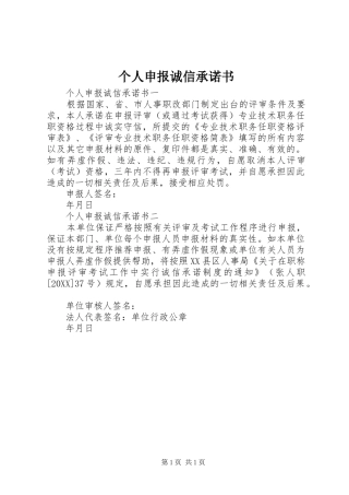 2024年个人申报诚信承诺书