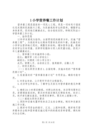 2024年小学营养餐工作计划