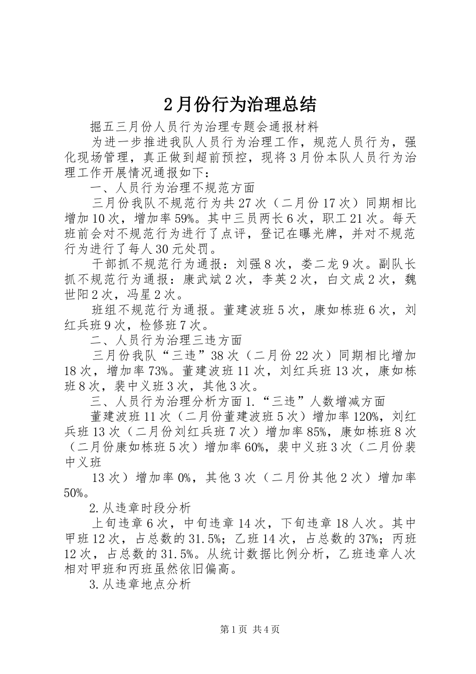 2024年月份行为治理总结_第1页