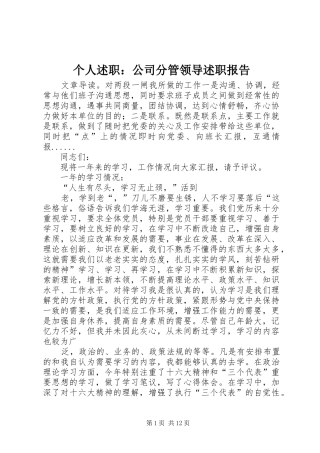 2024年个人述职公司分管领导述职报告