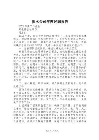 2024年供水公司年度述职报告