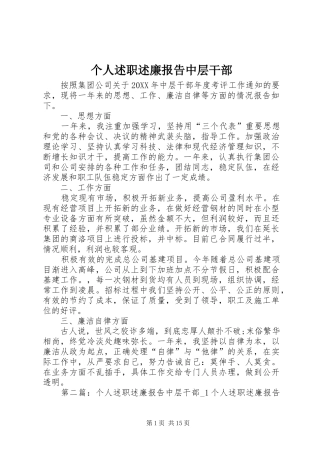 2024年个人述职述廉报告中层干部