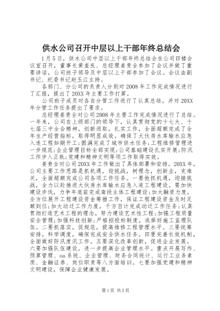 2024年供水公司召开中层以上干部年终总结会