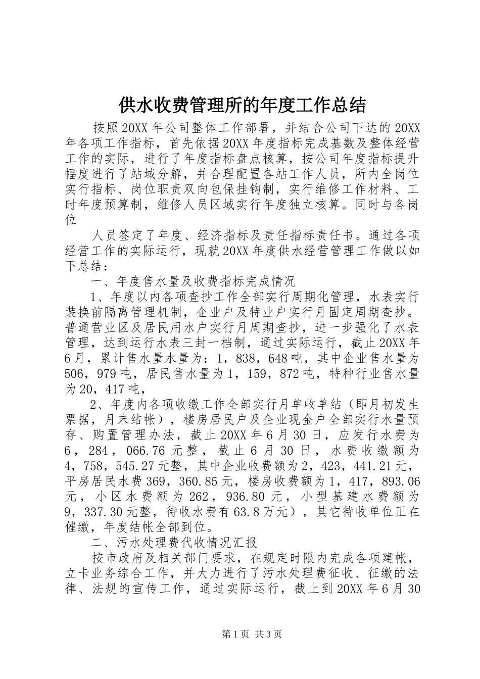 2024年供水收费管理所的年度工作总结_第1页