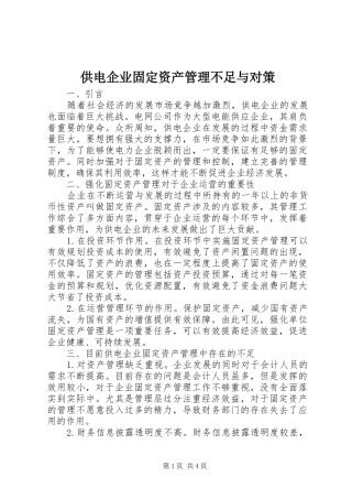 2024年供电企业固定资产管理不足与对策