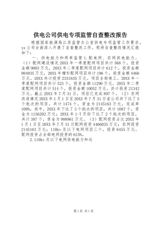 2024年供电公司供电专项监管自查整改报告