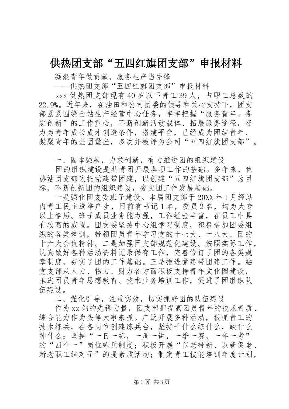 2024年供热团支部五四红旗团支部申报材料_第1页