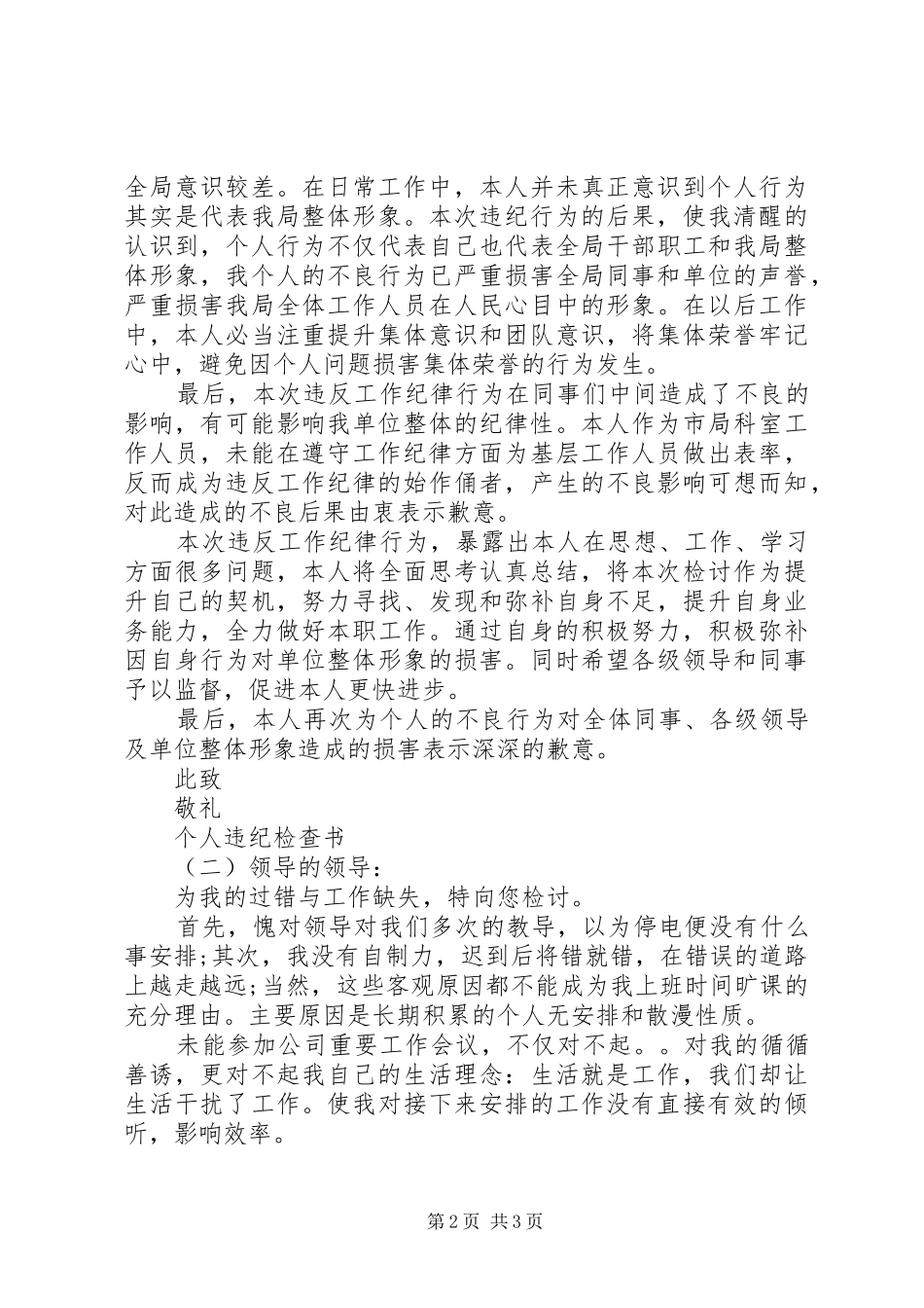 2024年个人违纪检查书_第2页
