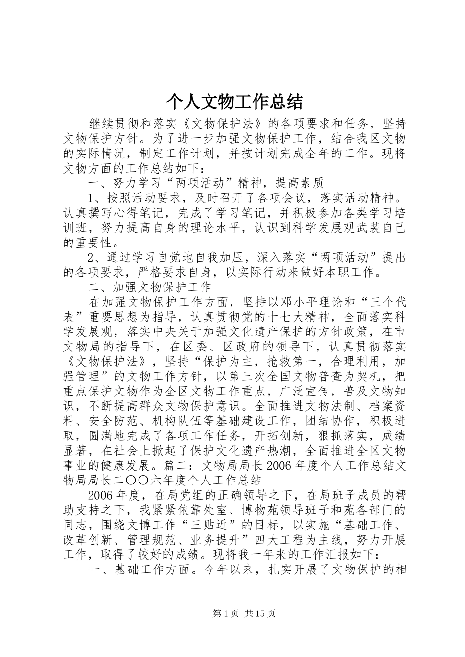 2024年个人文物工作总结_第1页