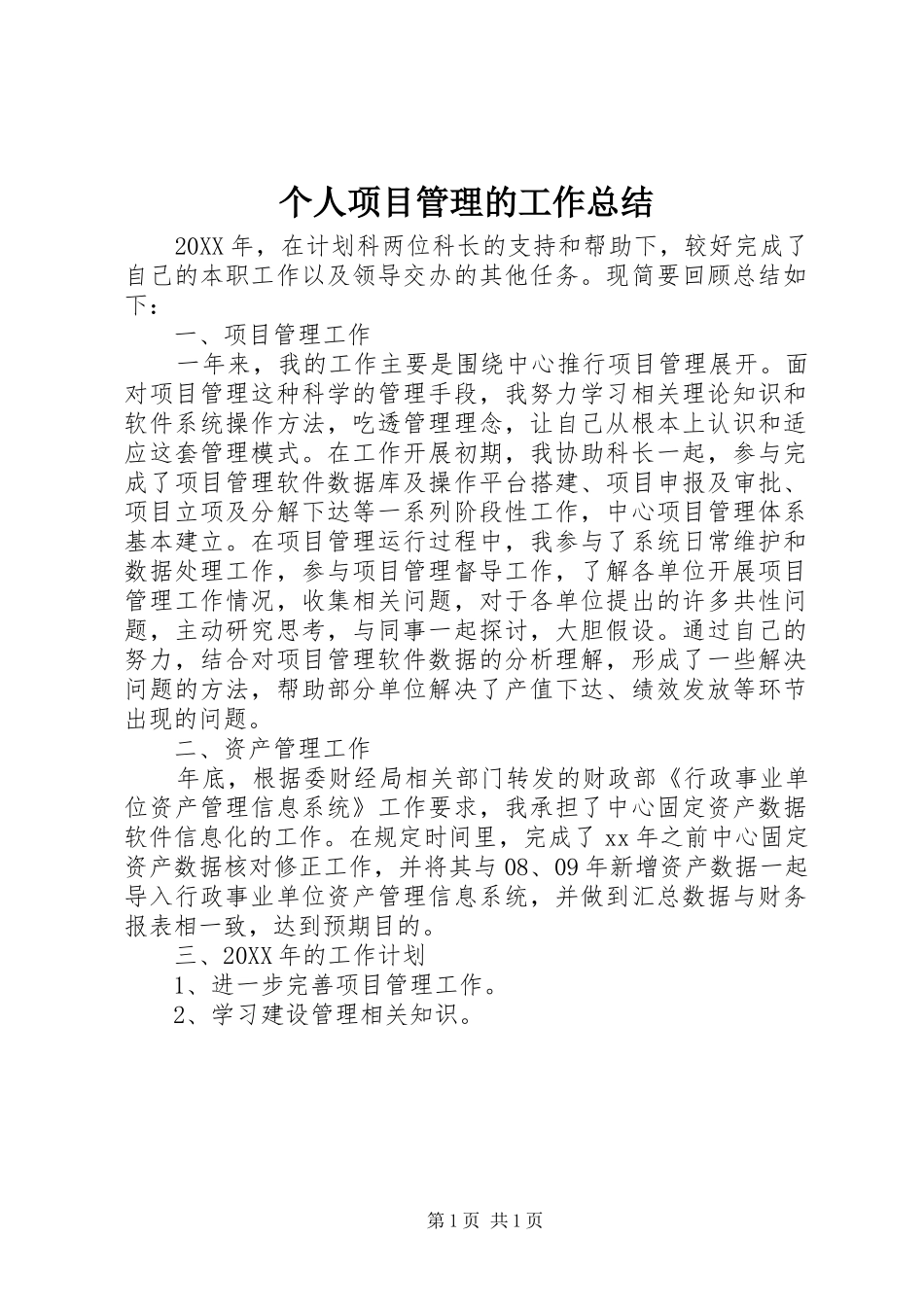 2024年个人项目管理的工作总结_第1页