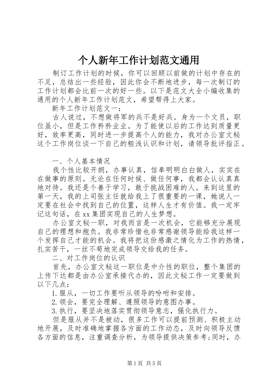 2024年个人新年工作计划范文通用_第1页