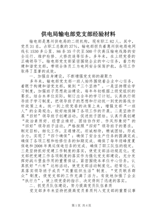 2024年供电局输电部党支部经验材料