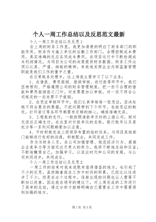 2024年个人一周工作总结以及反思范文最新