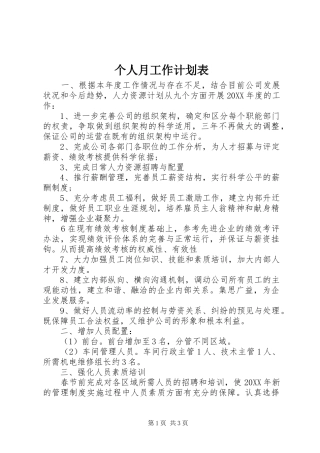 2024年个人月工作计划表