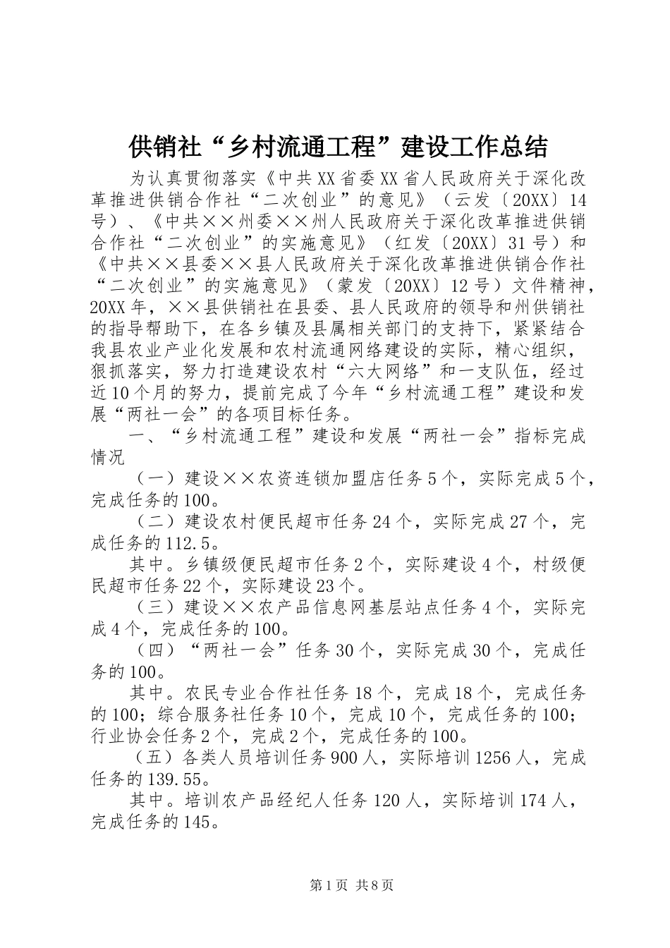 2024年供销社乡村流通工程建设工作总结(2)_第1页