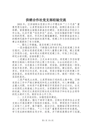 2024年供销合作社党支部经验交流