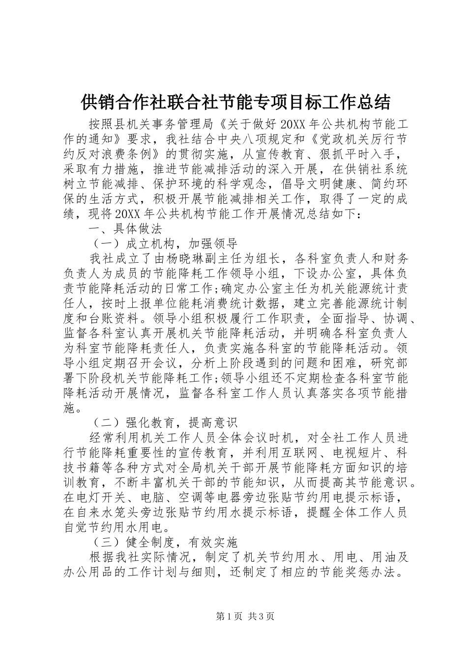 2024年供销合作社联合社节能专项目标工作总结_第1页