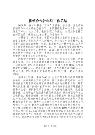2024年供销合作社年终工作总结
