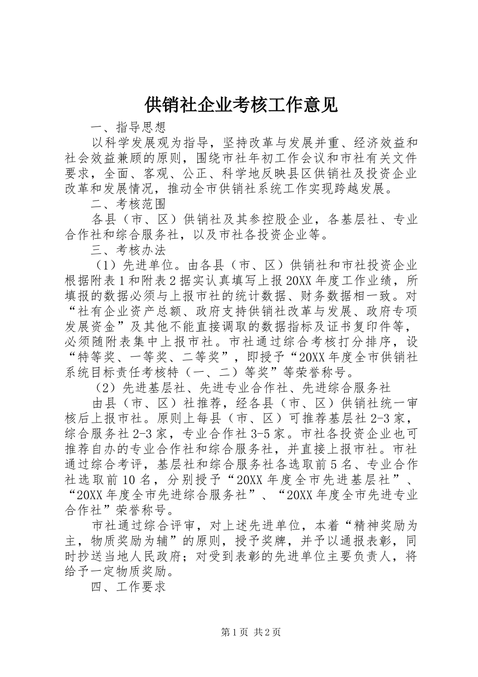 2024年供销社企业考核工作意见_第1页