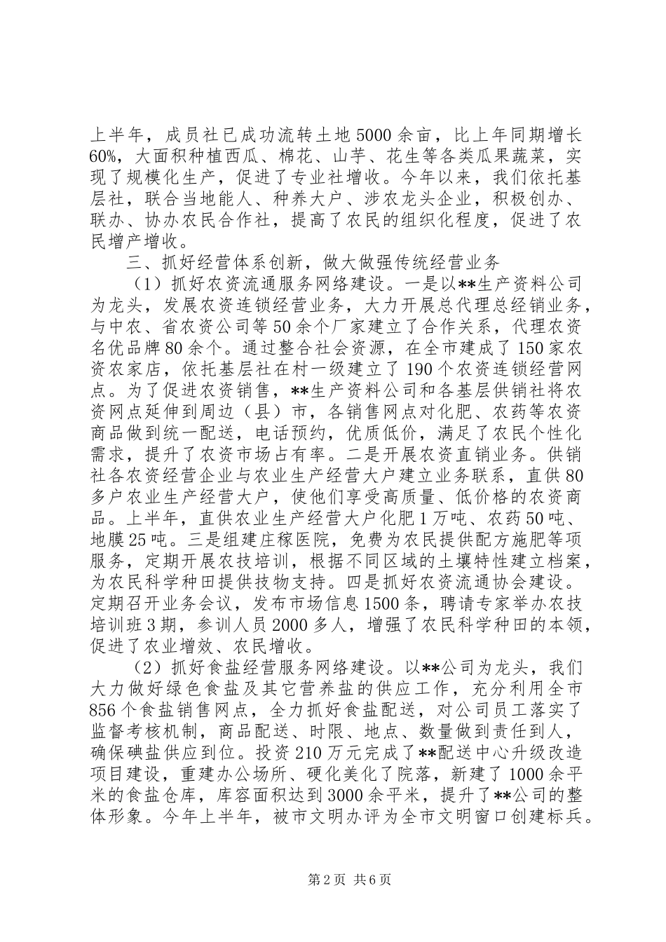 2024年供销社上半年工作总结和下半年工作安排_第2页